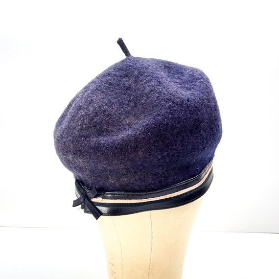 vintage wool beret hat blue cap - image 4