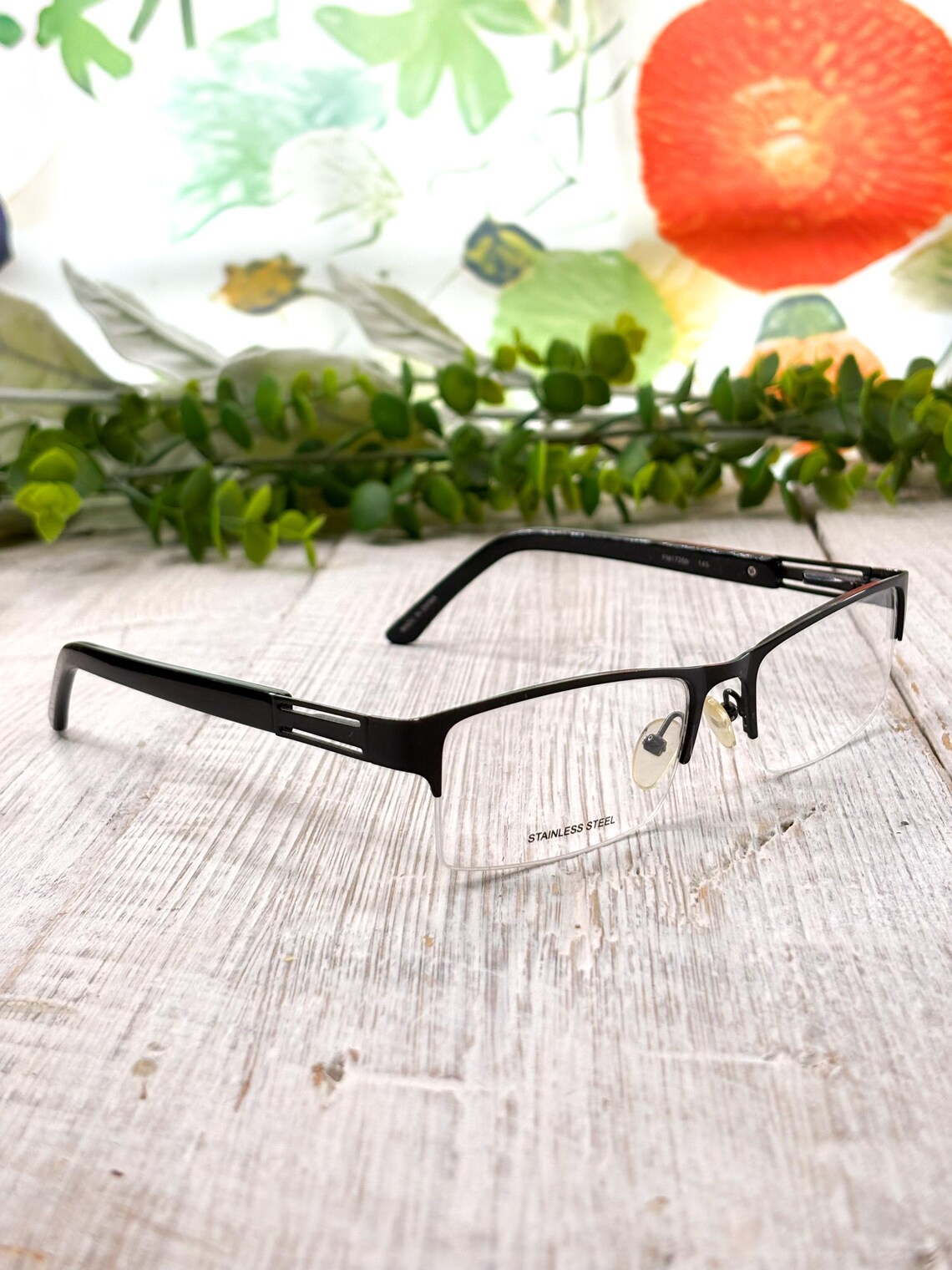 Semi-rimless Rectangular Black Metal Eyeglass Frames: 54[]17-145 - Etsy