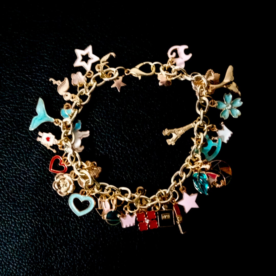 Light Gold Charm Bracelet Personalized Charm Bracelet Enamel Bracelet Gift for Her Cute Charm