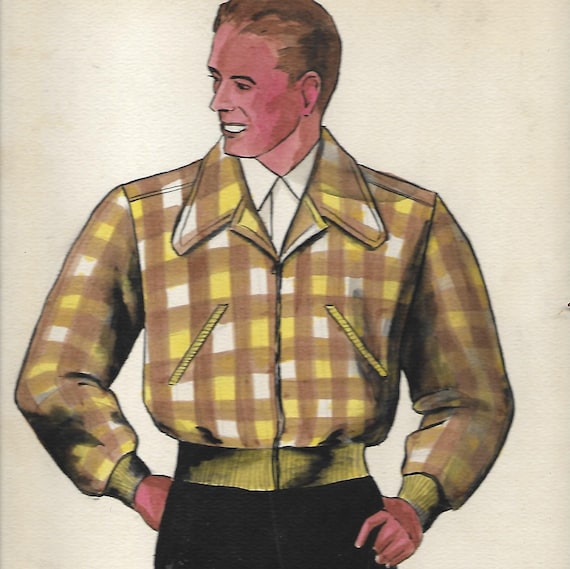 vintage watercolor painting mens fashion jacket mid century modern wall art  vintage 1950's