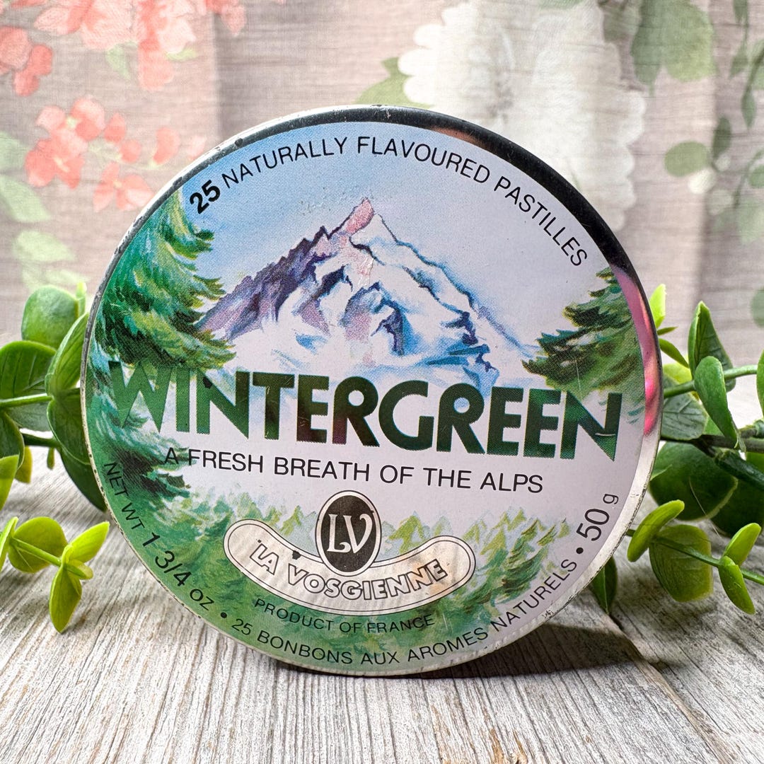 Vintage Wintergreen Mints Tin: Small Round Metal Box, Made in
