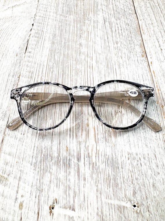 Round Reading Glasses: Black Tortoise-Shell Plast… - image 6