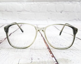 1980s large round eyeglasses clear grey vintage eye glasses women men eyeglass frames NOS eyeglasses accessories 80s retro