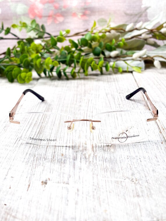 Vintage Rimless Rectangular Eyeglass Frames: Blac… - image 3