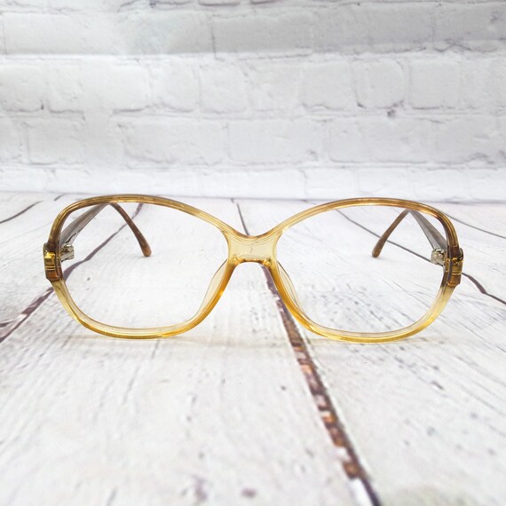 1980s large round eyeglasses yellow brown vintage… - image 1