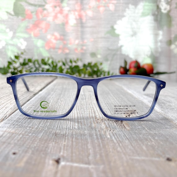 Clear Blue Square Eyeglasses Frames: 1990s Vintag… - image 1