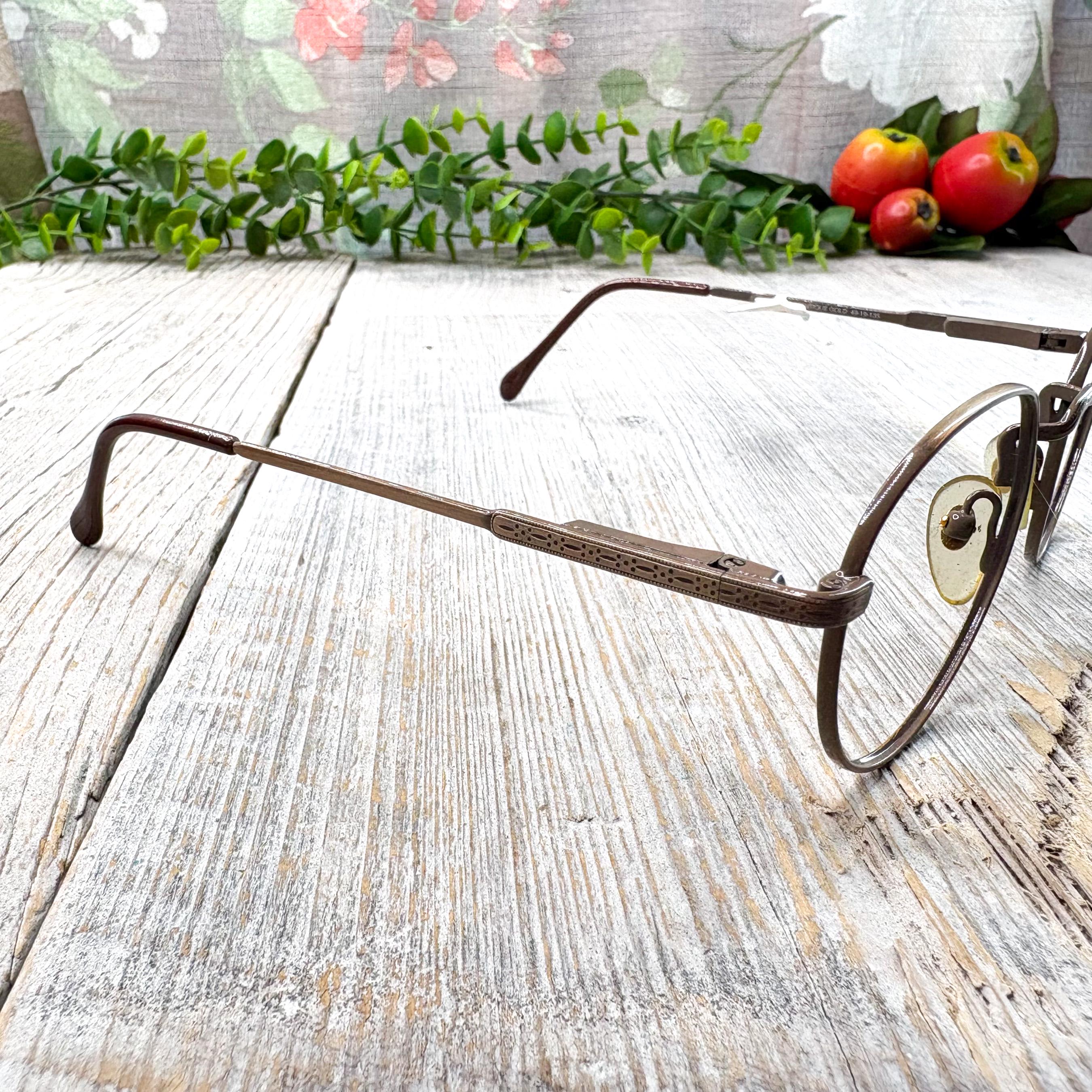 推定20年代 Dark Amber Round frame Vintage Round Bronze Eyeglass Frames: Unisex 1990s Deadstock (49