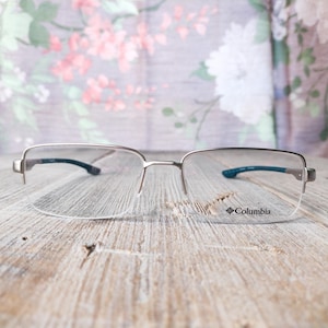 columbia semi-rimless rectangle eyeglass frames only eyeglasses matte silver and teal blue fashion accessories eyewear accessory glasses nos