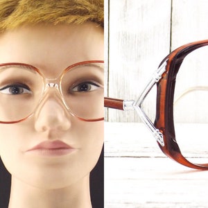 vintage NOS 70s eckige Brille übergroße Korrekturbrillen rote kunststofffassungen klar silber metall hipster Brillen Damen Bild 1