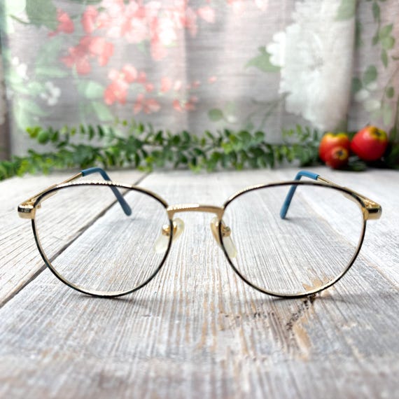 Grandes montures de lunettes rondes uniquement bleu multi or 52 18