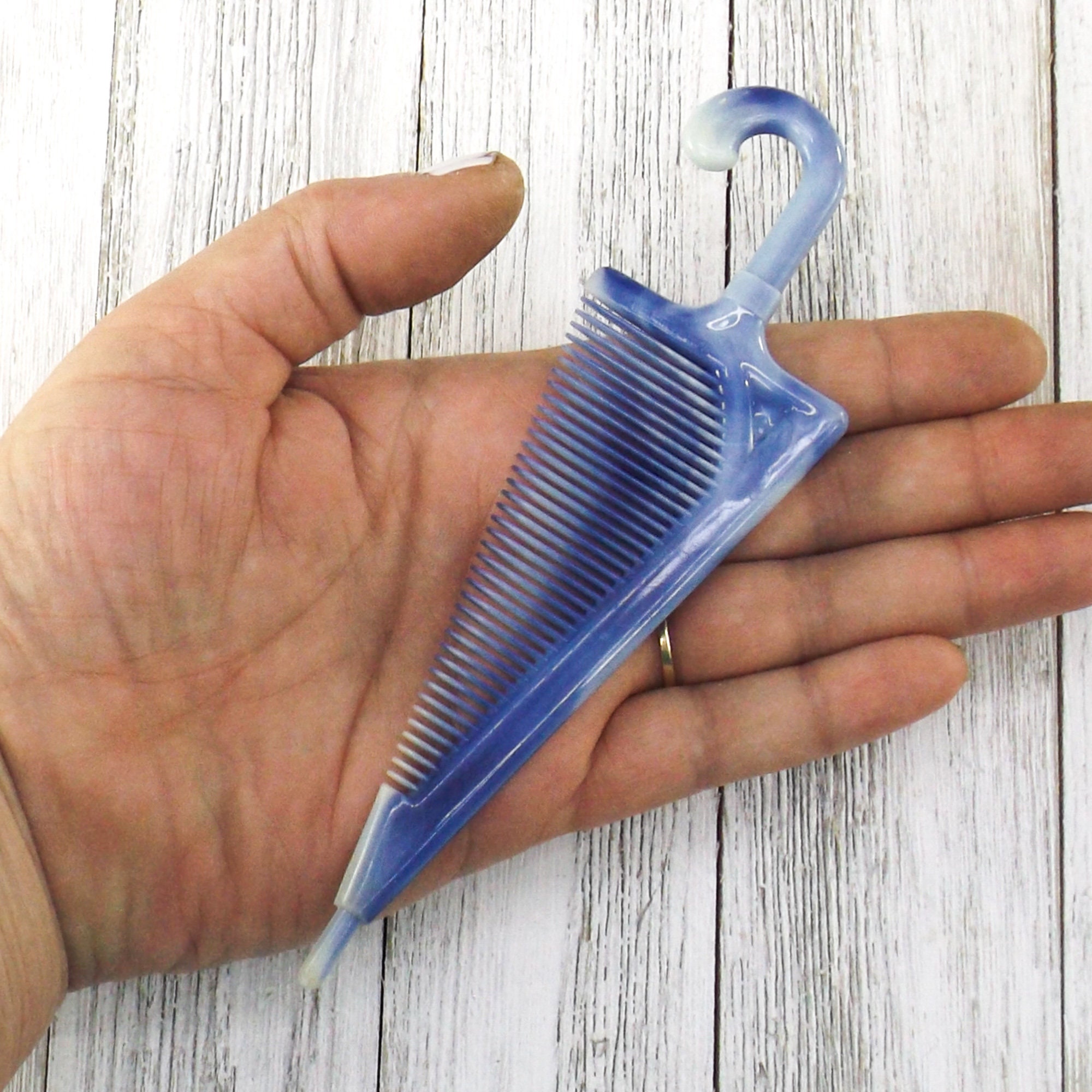 Vintage Umbrella Hair Comb: Colorful Depose Plastic, Made in 