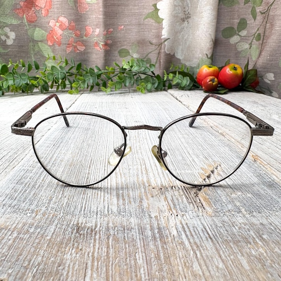 Vintage Tortoiseshell Pewter Round Eyeglasses Fra… - image 1