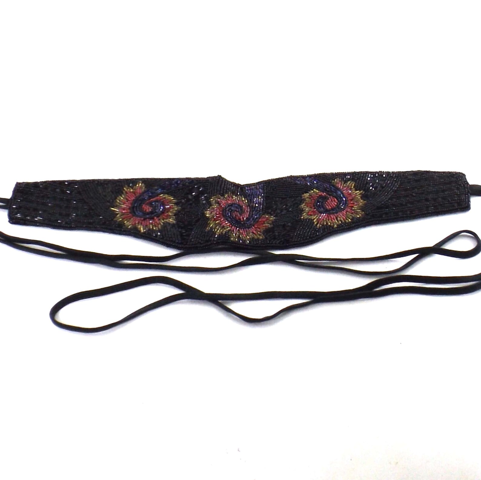 Seed bead embellished belt black satin high waist belt beaded Etsy