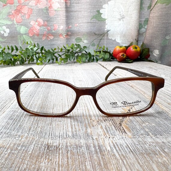 Vintage Rectangle Eyeglass Frames: Matte Brown To… - image 1