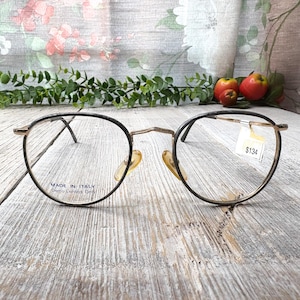 gold demi-gray/grey eyeglass frames only 50[]20/145 big round metal glasses unisex/men/women 90s deadstock/vintage/nos eyeglasses eyewear
