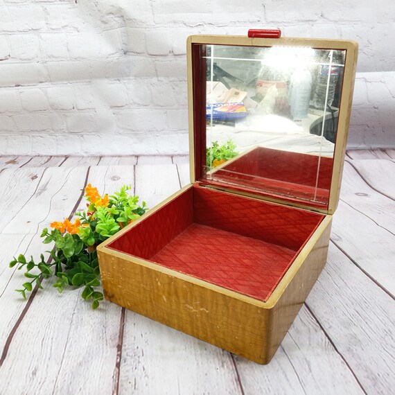 vintage large wood jewelry box with hinged lid an… - image 3