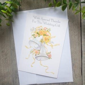 wedding gift card congratulations congrats bride/groom church bells yellow roses greeting card vintage aesthetic