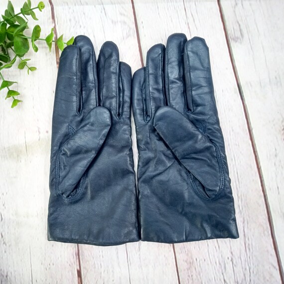 vintage womens dark blue leather gloves - image 3