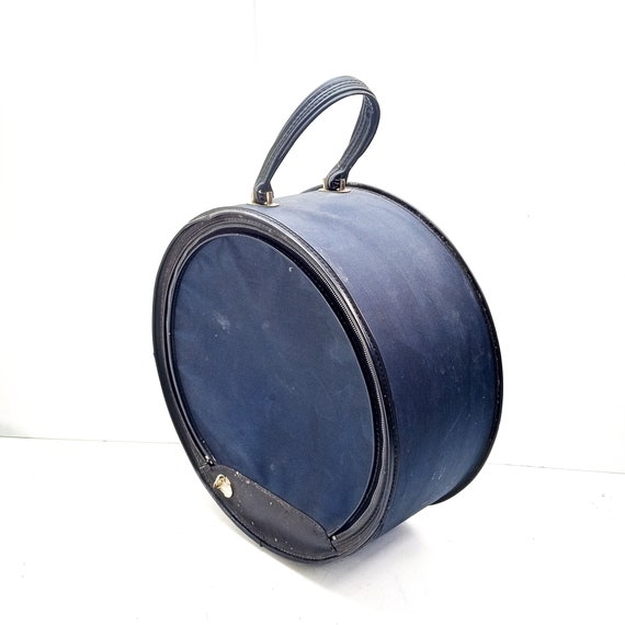 vintage round suitcase blue softshell - image 1