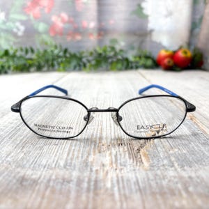 kids black blue eyeglass frames only hexagon eyeglasses child/children/boy/girl prescription glasses 1990s deadstock vintage eyewear fashion