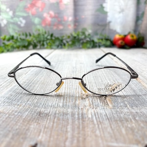 pewter gray gunmetal eyeglass frames only oval eyeglasses unisex/men/women glasses deadstock vintage eyewear 1990s fashion accessories retro