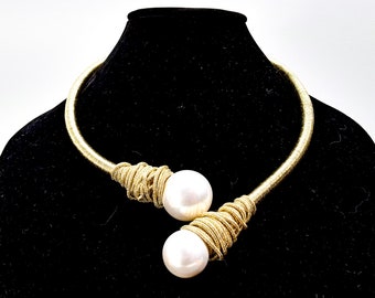 vintage choker necklace | gold cord necklace with pearls