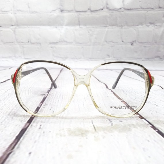 1980s large round eyeglasses grey red clear vinta… - image 1