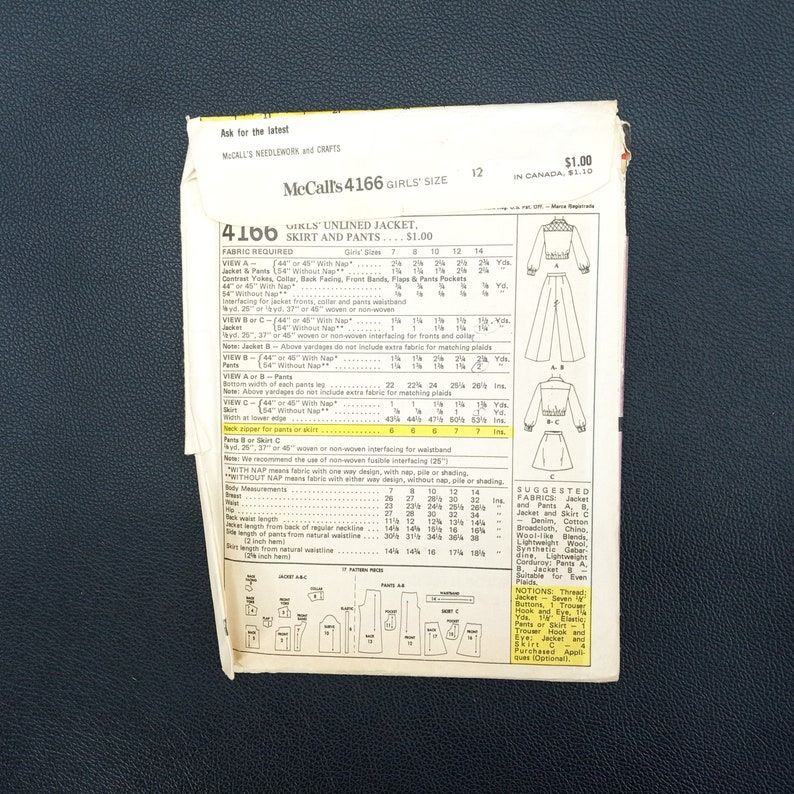 70s Vintage Girls Sewing Pattern: Mccalls 4166, Size 12 - Etsy
