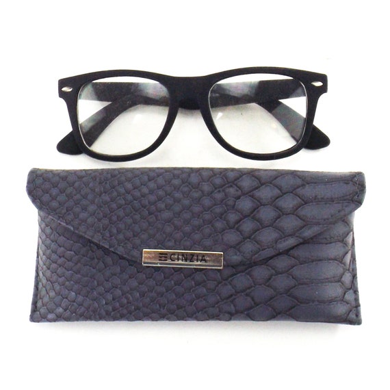 vintage Ecinzia eyeglass case hard grey faux leat… - image 6