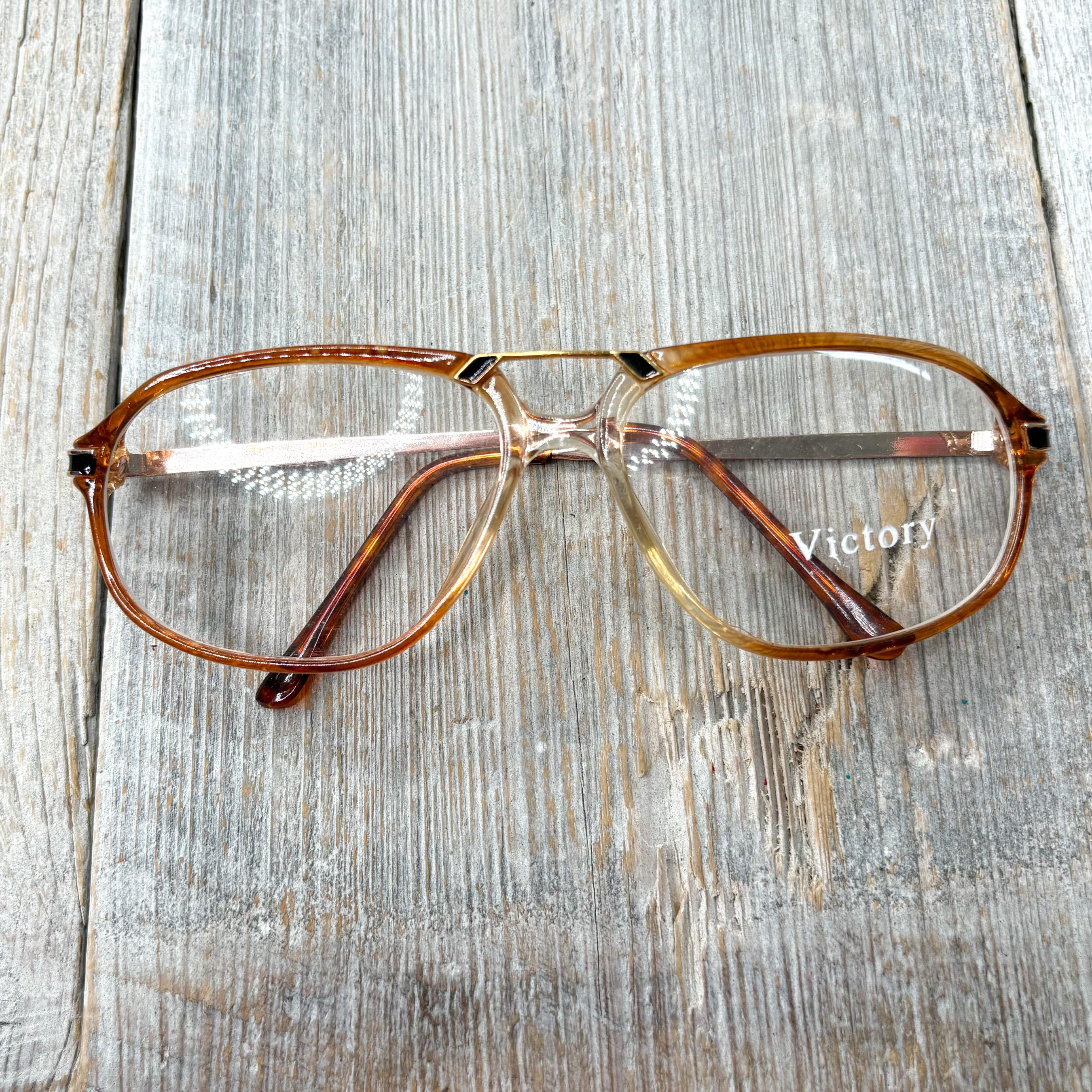 Vintage Aviator Eyeglass Frames: Brown Gold Double Bridge  display picture 3