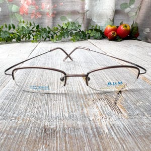 Semi-rimless rectangle bronze wire eyeglass frame only unisex/men/women eyeglasses 90s nos vintage fashion accessory prescription glasses