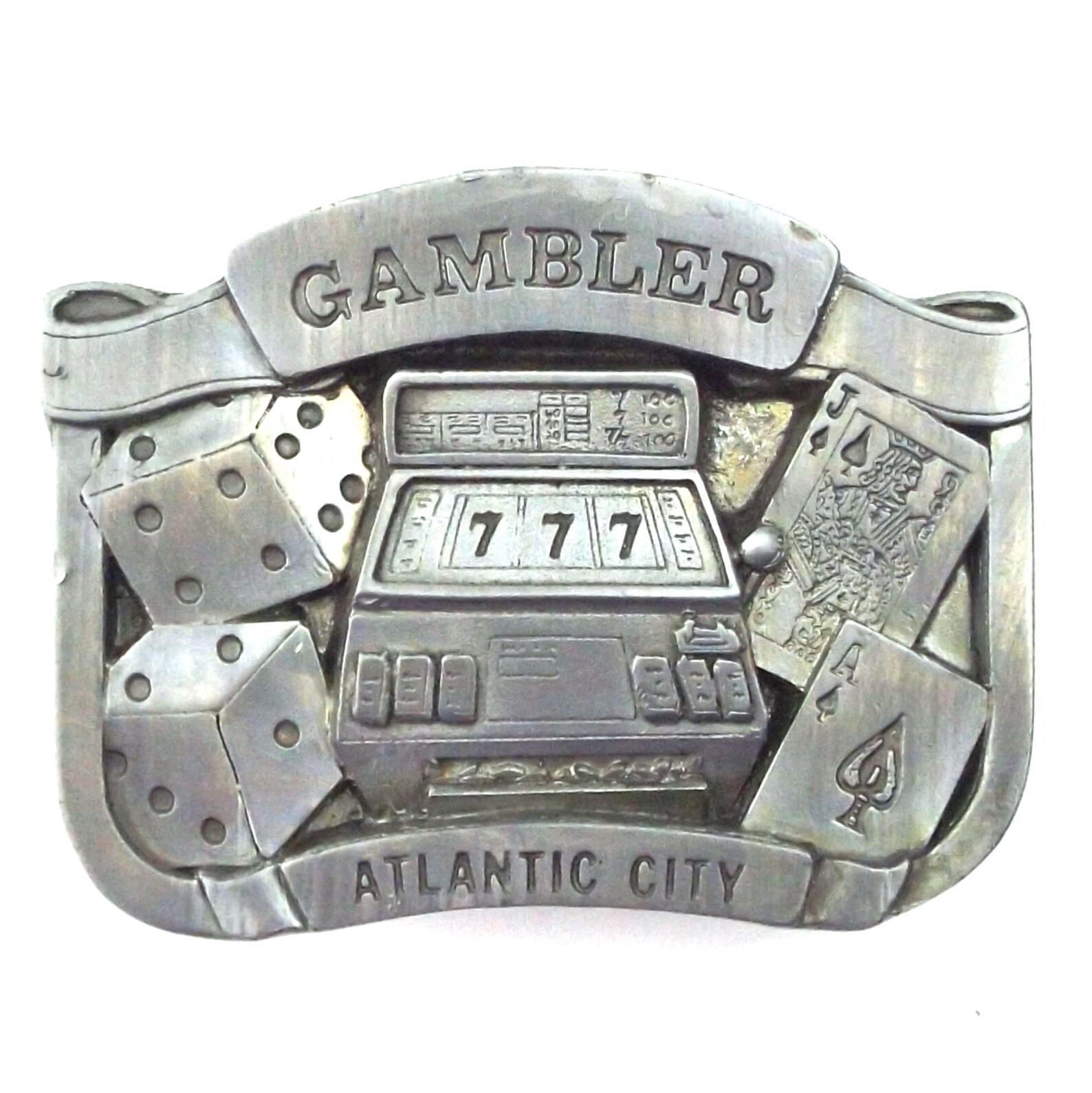 Atlantic city belt buckle pewter gambler 777 slot machine Etsy