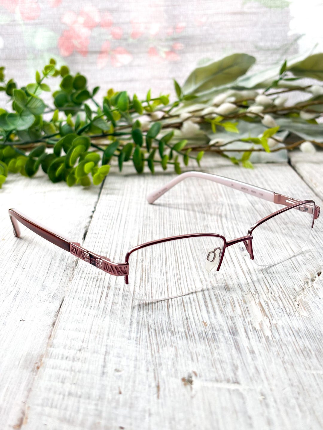 Semi-rimless Rectangle Eyeglass Frames: Vintage Pink Glasses 50[]17-135 ...