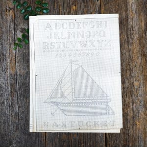 Nantucket shipyard cross stitch pattern coverlet tray insert deck towels gilmore sampler brant point lighthouse ship boat alphabet how-to