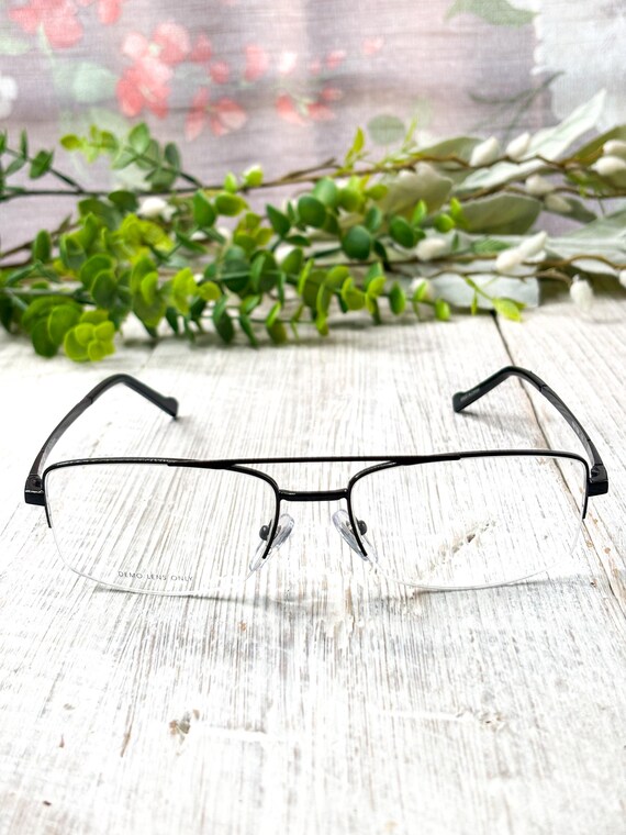 Black Rectangular Semi-Rimless Aviator Eyeglass F… - image 3