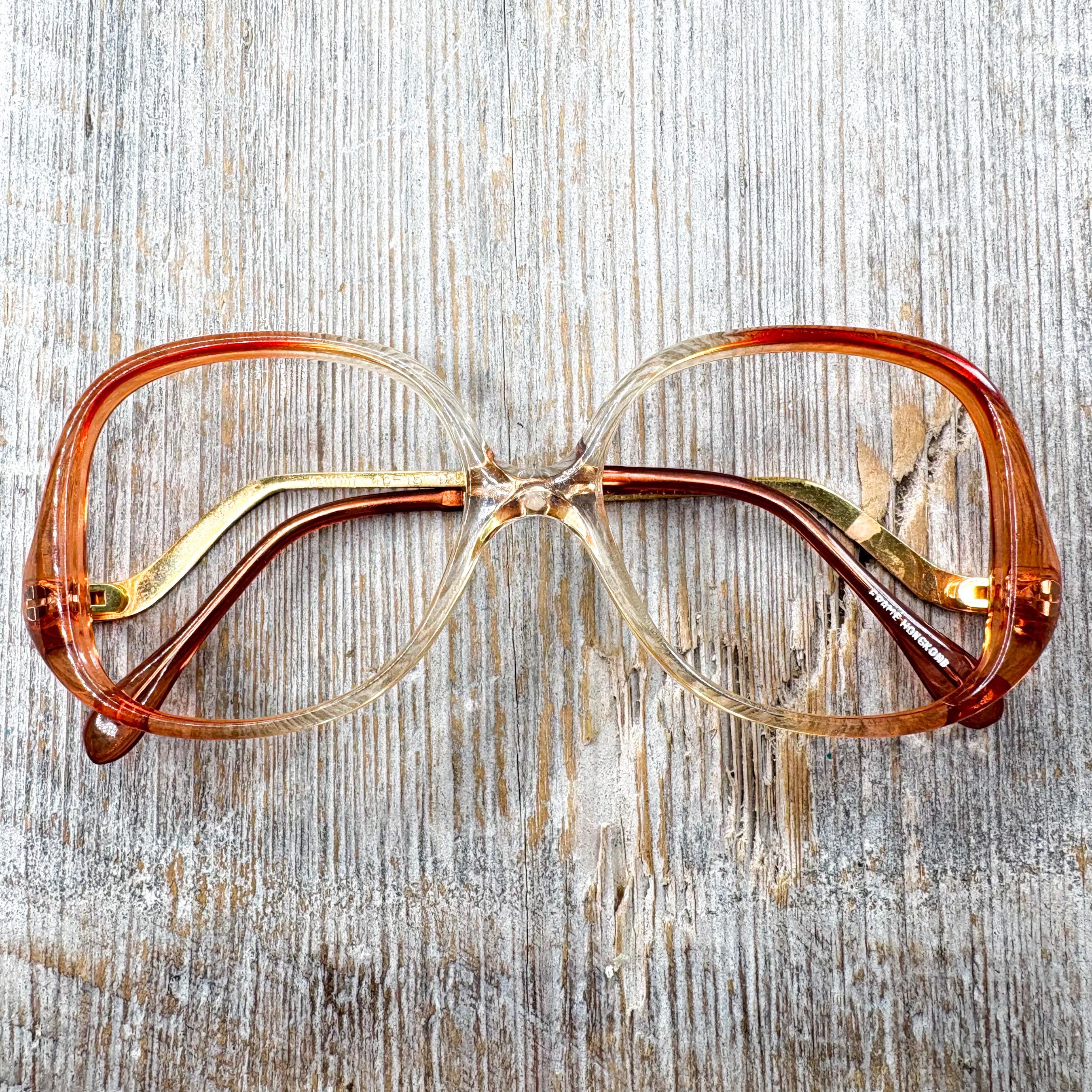 kids eyeglass frames only 46[]15/125 clear peach gold drop-arm glasses child/children/girls eyeglasses nos/vintage/deadstock prescription
