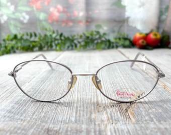 Vintage Matte Silver Oval Eyeglass Frames: 1990s Unisex Eyewear