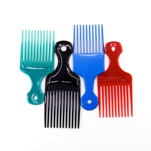 NOS vintage hair pick comb | unbreakable plastic comb accessories | grooming styling curly afro | blue pink black red purple yellow teal