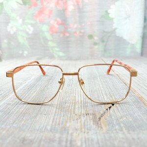 eyeglasses frame only 52[]18/135 square gold orange eyeglasses unisex/men/women glasses deadstock/vintage prescription eyewear 1990s 90s