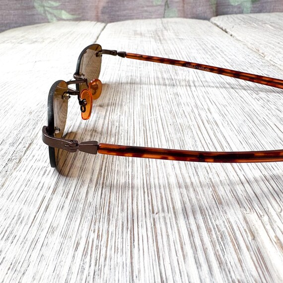 Rimless Rectangle Sunglasses: Copper Lens, Tortoi… - image 3