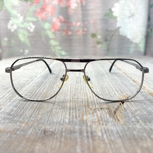eyeglasses frames only 54[]18/140 gunmetal square aviator eyeglasses unisex/men/women glasses deadstock/vintage/nos/new prescription eyewear