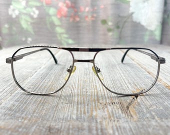 Gunmetal Square Aviator Eyeglasses Frames: Vintage Unisex Deadstock (54[]18/140)