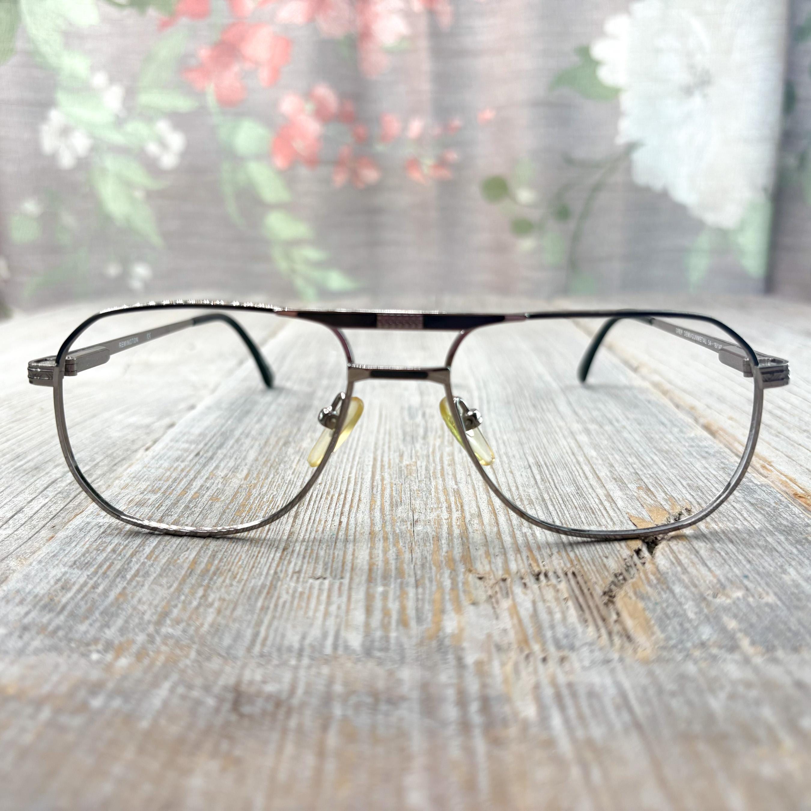 Gunmetal Square Aviator Eyeglasses Frames: Vintage Unisex 