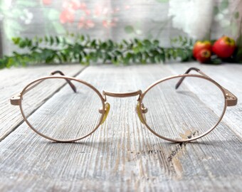Vintage Round Eyeglass Frames: Matte Light Gold, Unisex 1990s Glasses