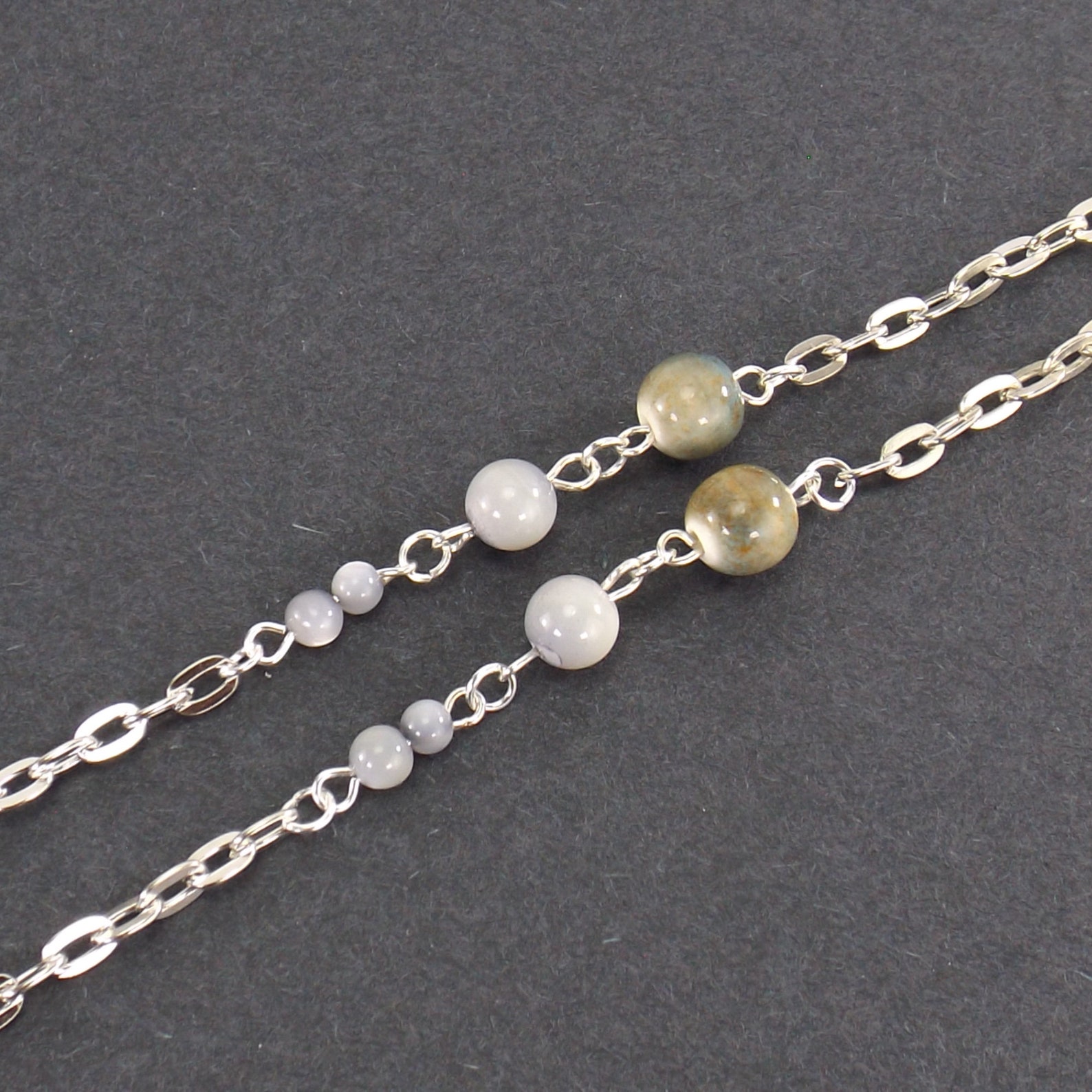 Catena di occhiali d'argento verde e grigio perline / | Etsy