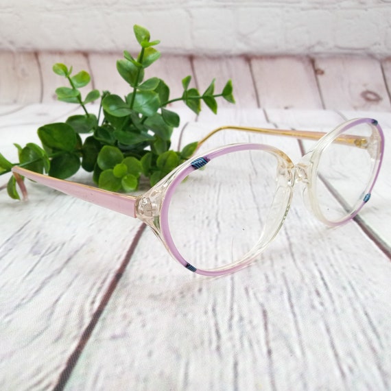 1980s large oval eyeglasses lavender pearl/blue vi