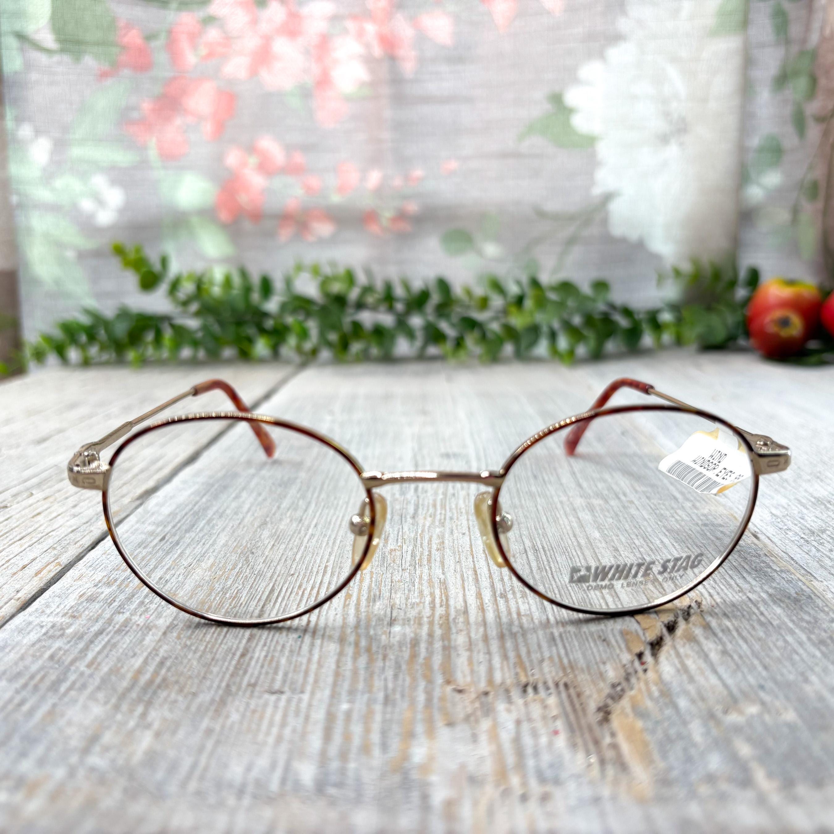 Vintage Round Eyeglass Frames: Light Gold Tortoise, Unisex 90s