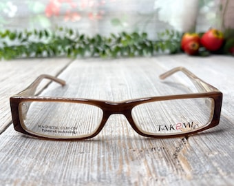 Vintage Rectangular Eyeglass Frames: Brown Beige Plastic, Unisex NOS 1990s