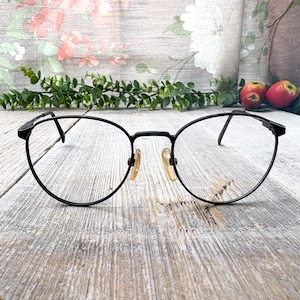 eyeglass frames only black/blue 49[]18/135 big round metal eyeglasses unisex/men/women glasses 90s fashion accessories nos/ vintage eyewear
