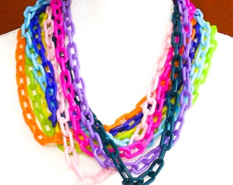 24" plastic chain necklace paperclip colorful chain necklace, black, pink, blue, green, orange, red, yellow, purple, white, grey, brown 1pc